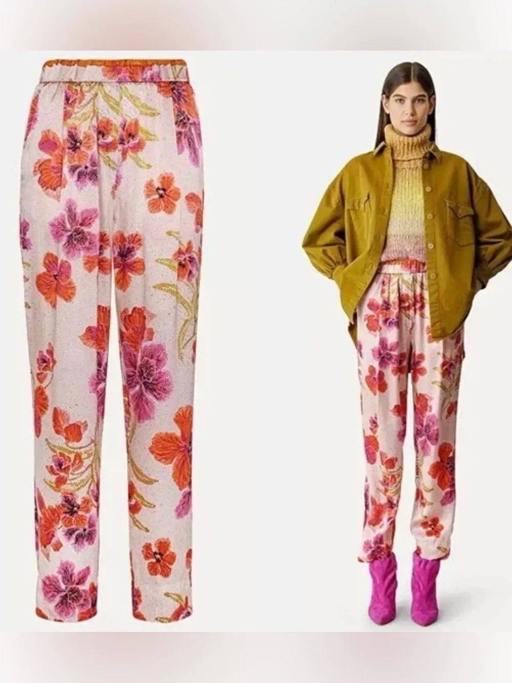 Forte Forte Women's 100% Silk Satin Floral Trouser Pants in Orchidea Size 0
